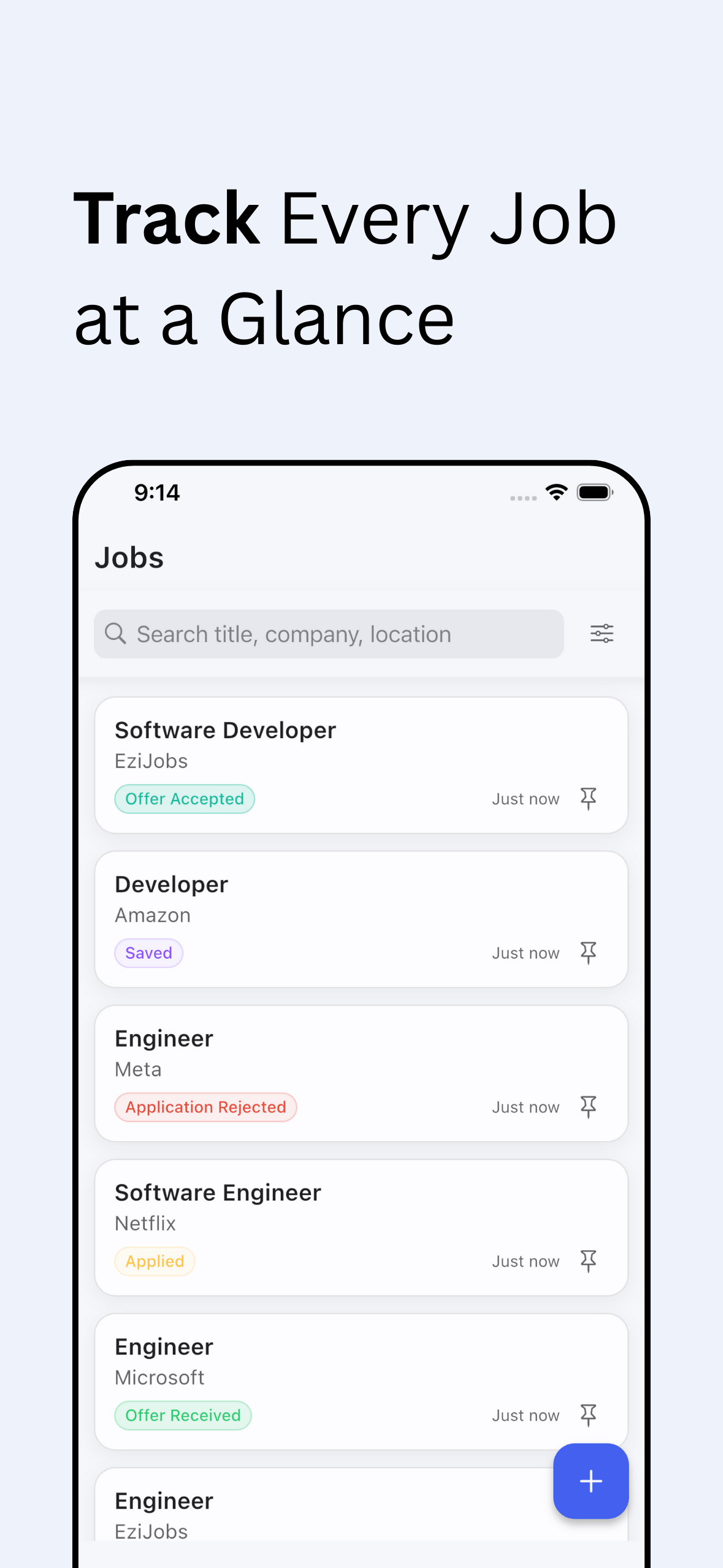 Jobs list screen