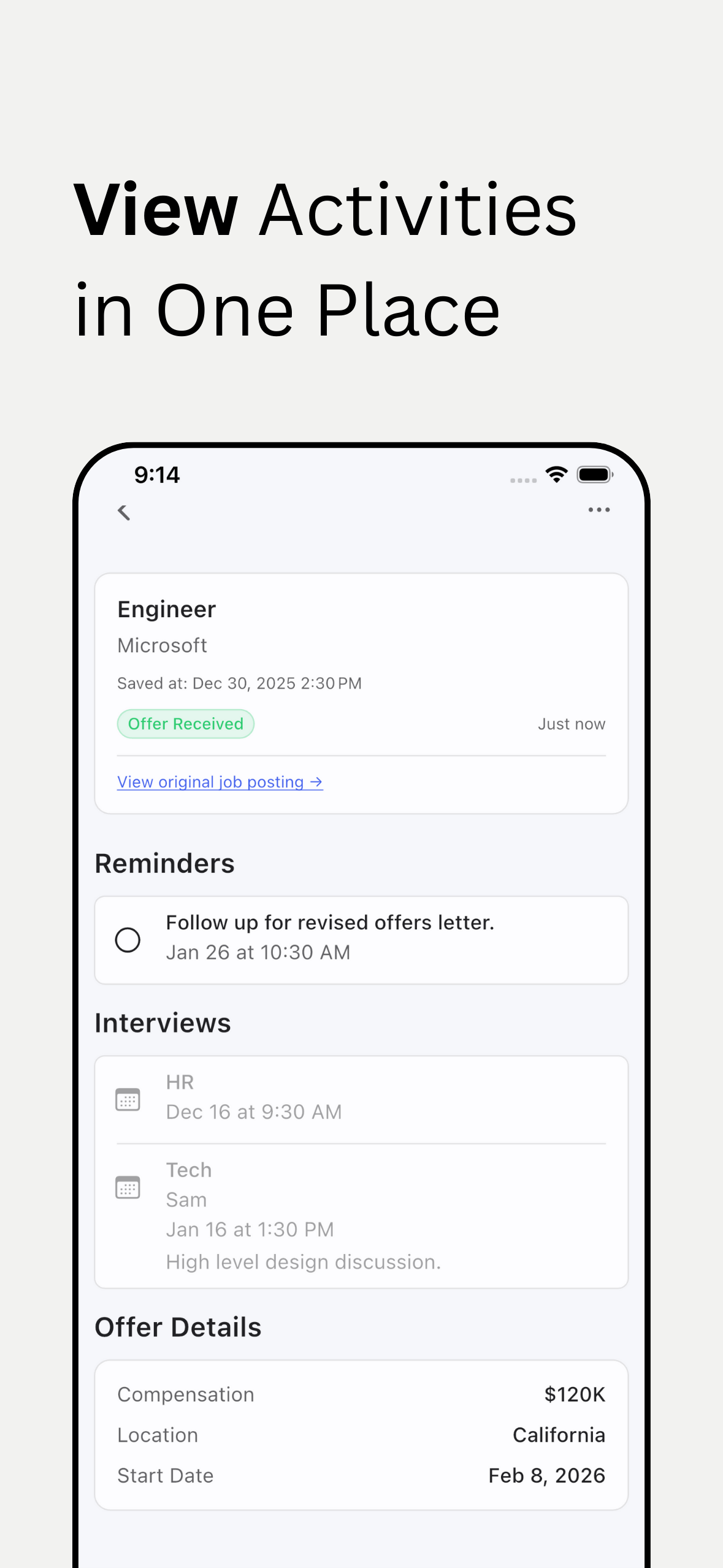 Home & reminders screen
